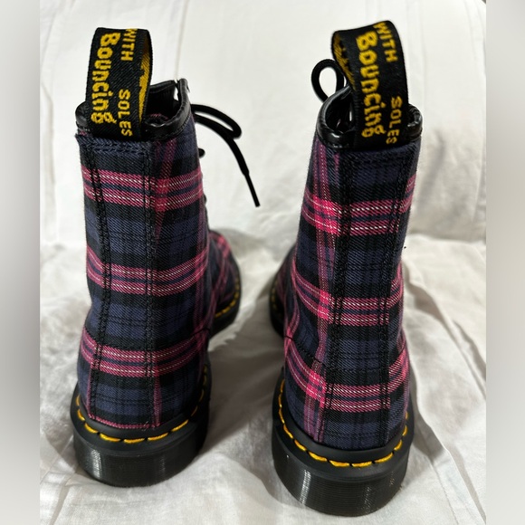 Dr. Martens Pink and Purple Plaid Lace-Up Combat Boots - Picture 12 of 15